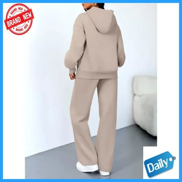 Oversized Hoodie Sweatsuit Set Wide Leg Pants Lounge Travel Activewear - Picture 4 of 6
